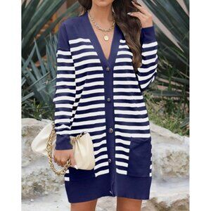2fr$30 Nautical Striped Sweater Dress Women's Small‎ Blue White Coastal New